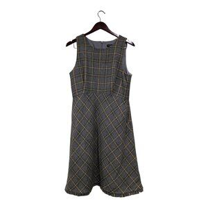 Banana Republic Plaid Wool Blend Fit and Flare Dress Pinafore Gray Green Size 12